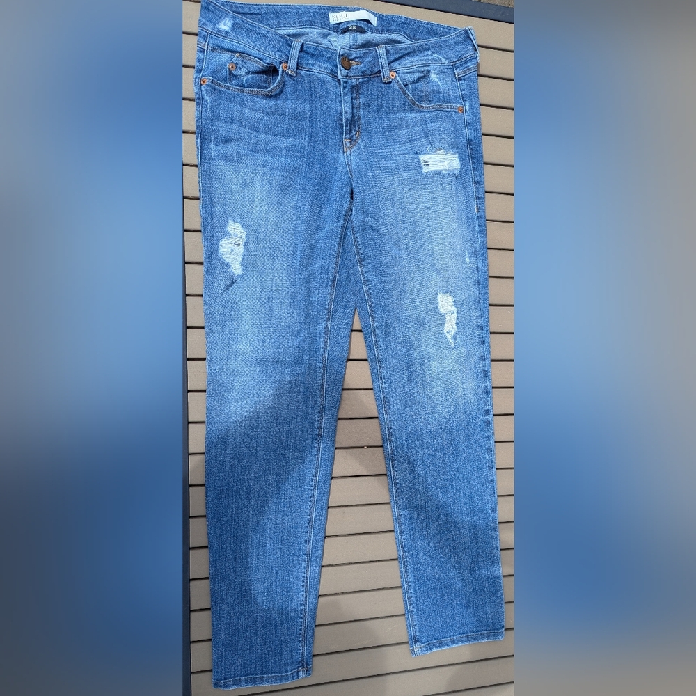 SOLD Design Lab Blue Straight Leg Jeans with Distressed Details